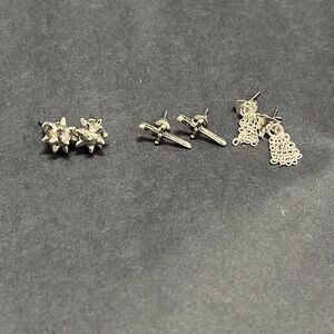 Silver Stud and Dangle Earrings Set